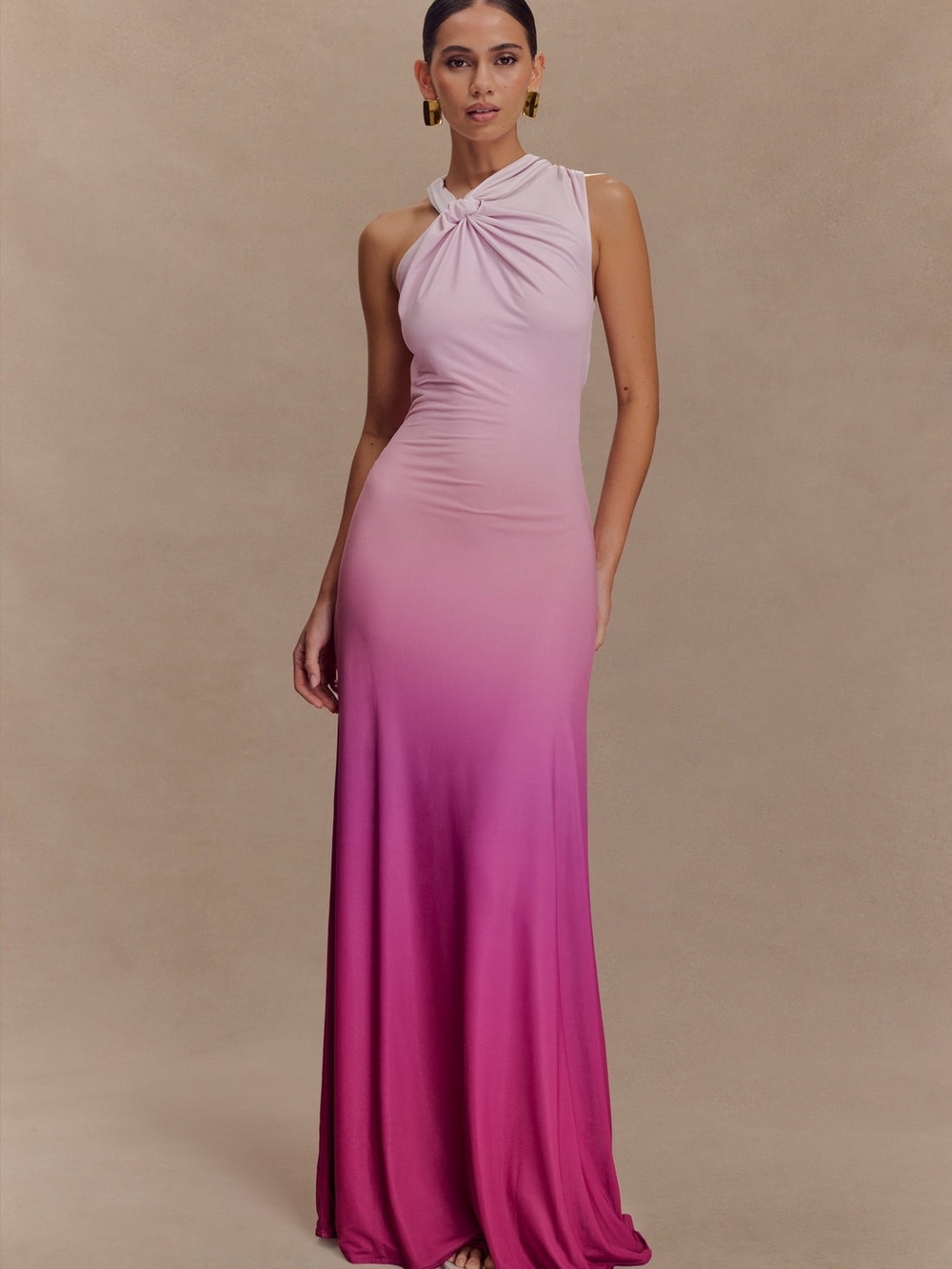 NWT Meshki Asymmetrical Slinky Maxi Dress - Ombre Pink